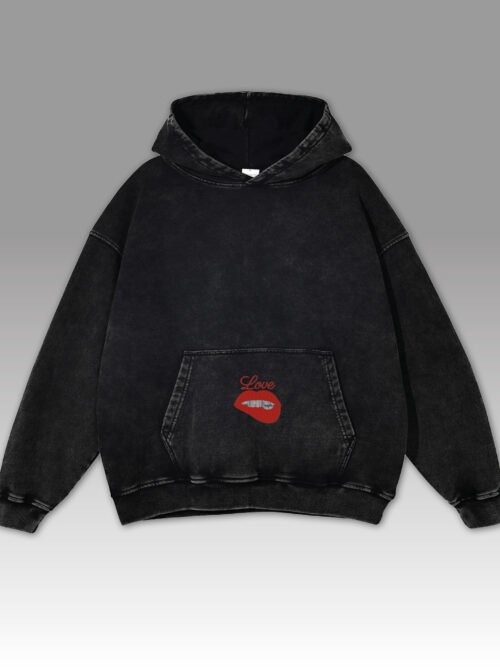 Bluza oversize z kapturem Love z motywem ust